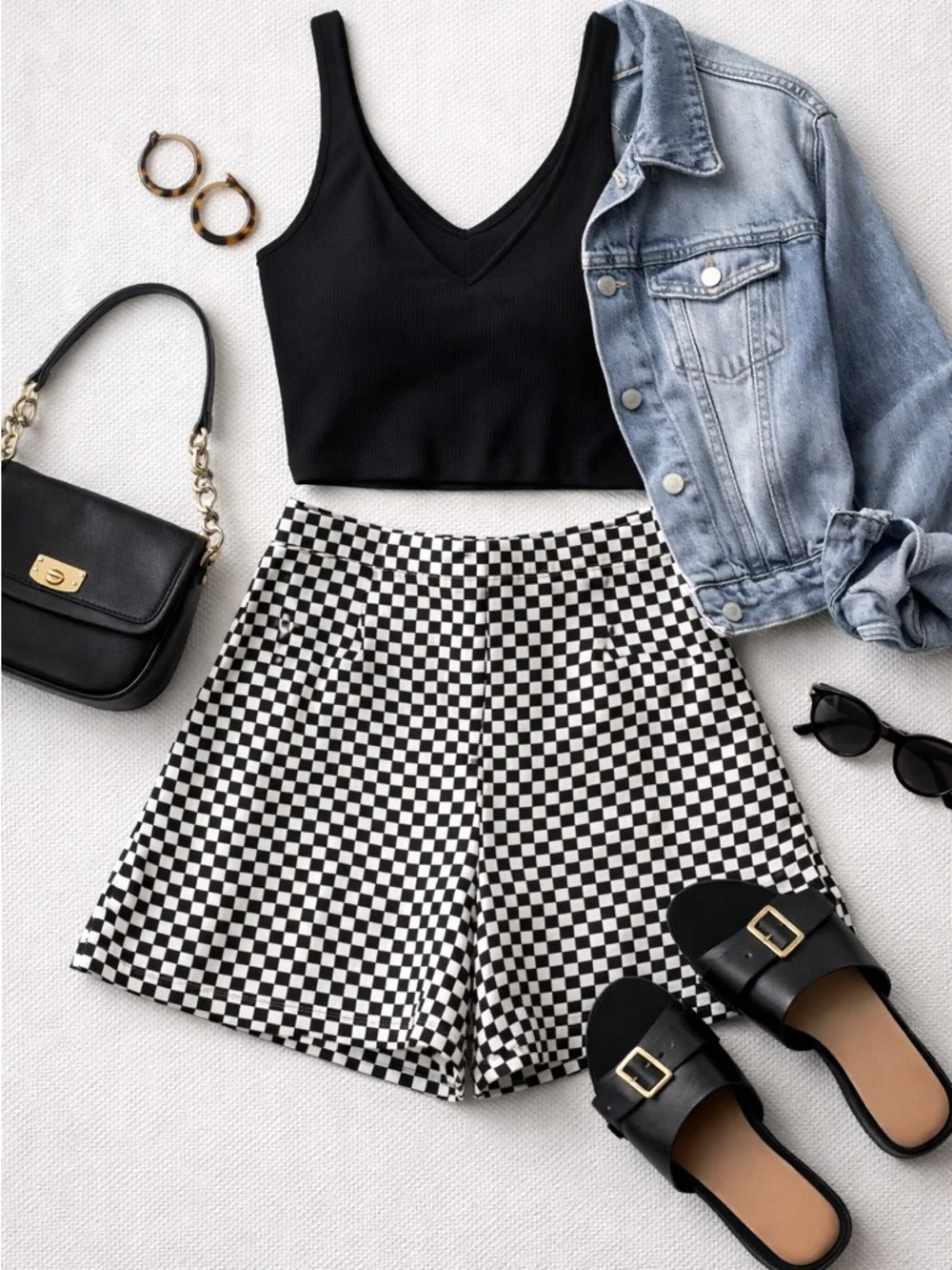 High Waist Checkerboard Shorts Black White Tailored Chic Size M